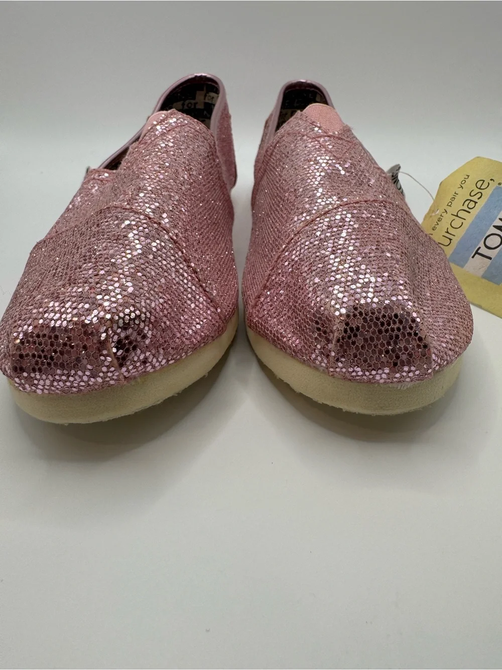 NWT Toms Pink Glitter Classic Slip-On Flats 3Y